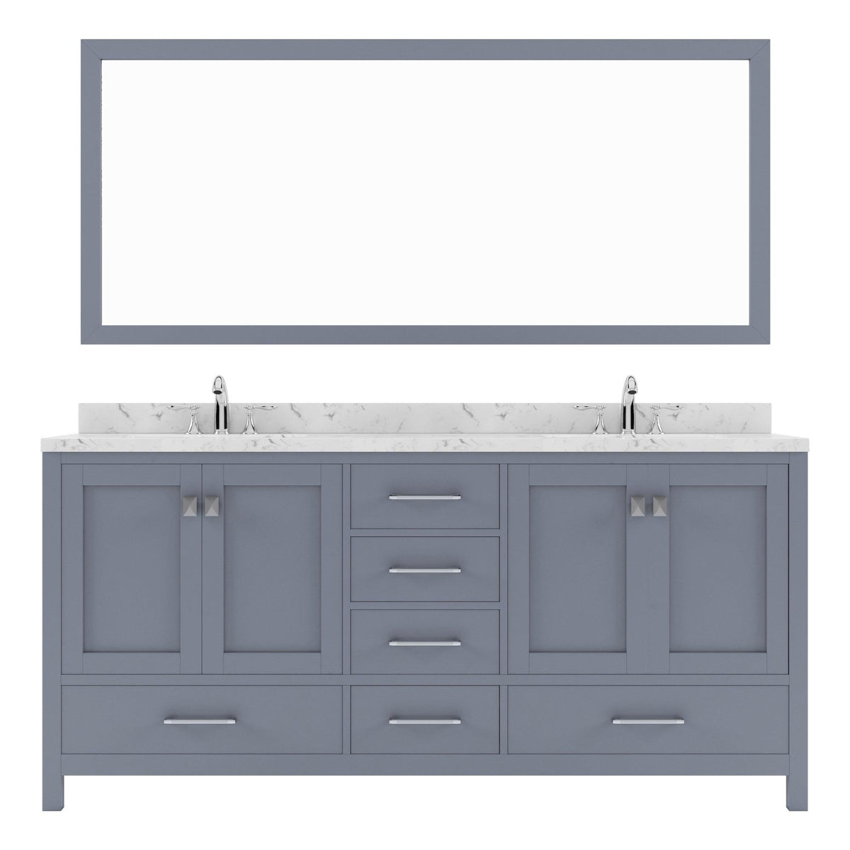 GD-50072-CMSQ-GR Gray Caroline Avenue 72" Double Bath Vanity Set with Cultured Marble Quartz Top & Rectangular Centered Basin, Mirror