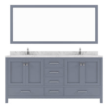 Load image into Gallery viewer, GD-50072-CMSQ-GR Gray Caroline Avenue 72&quot; Double Bath Vanity Set with Cultured Marble Quartz Top &amp; Rectangular Centered Basin, Mirror