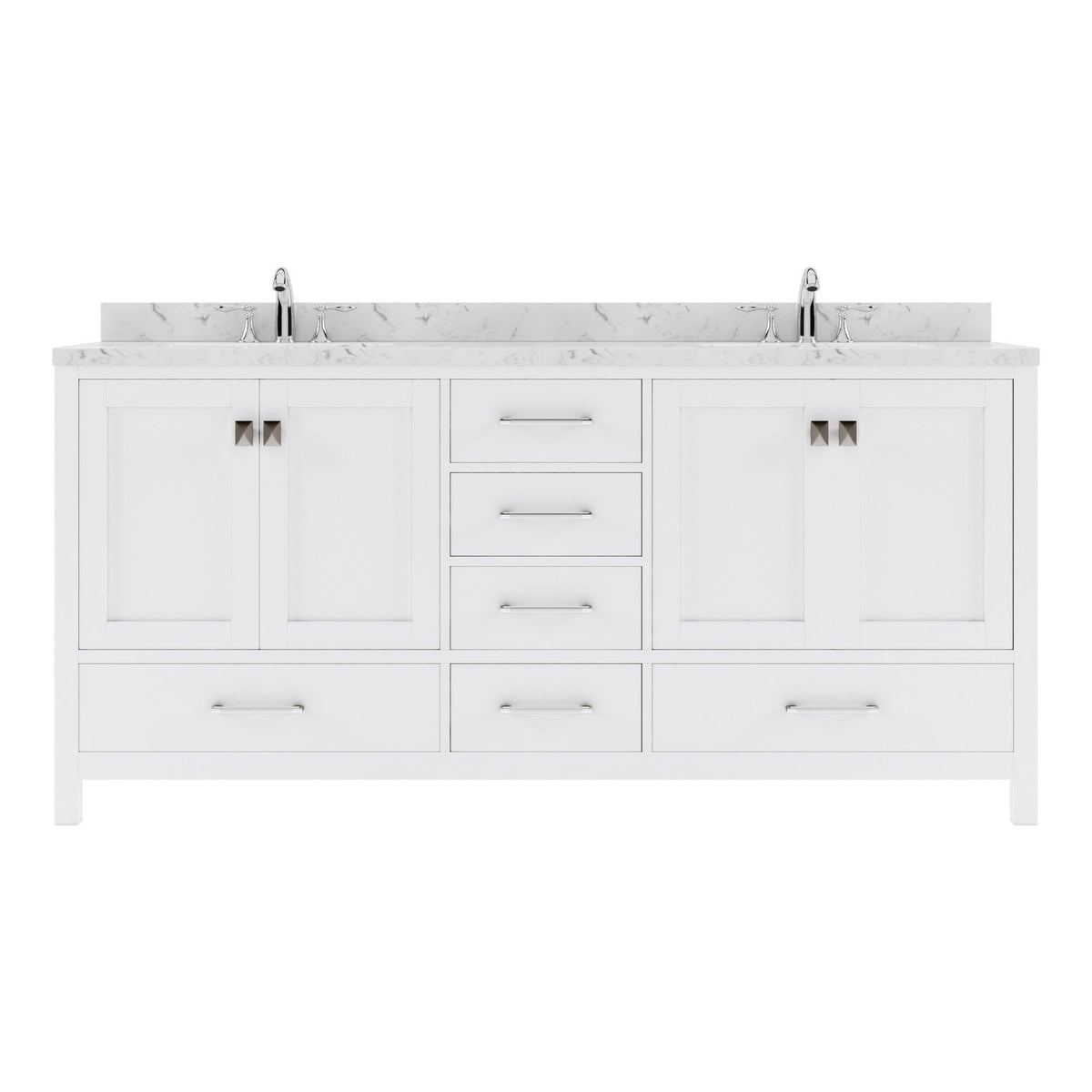 GD-50072-CMSQ-WH White Caroline Avenue 72" Double Bath Vanity Set with Cultured Marble Quartz Top & Rectangular Centered Basin