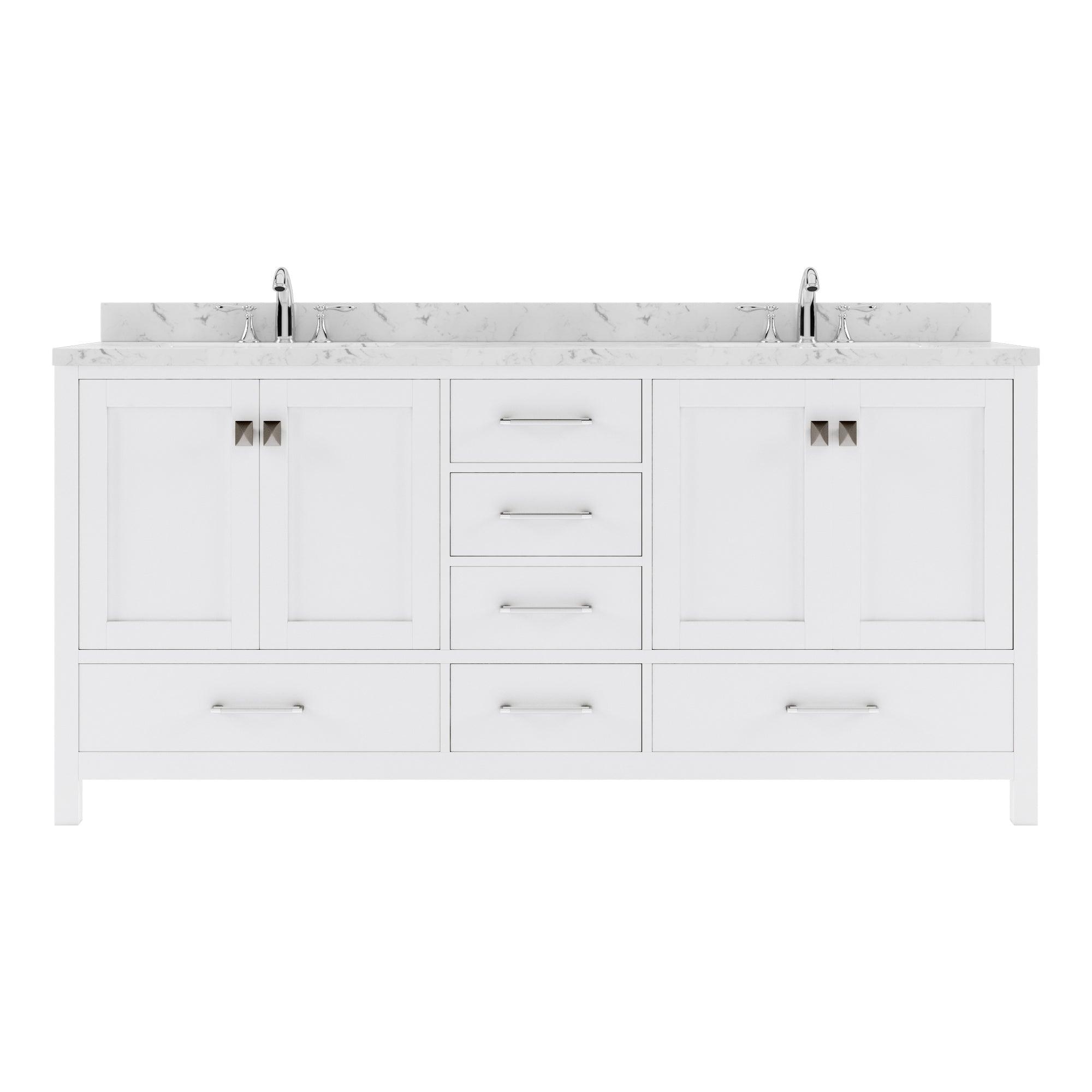 GD-50072-CMSQ-WH White Caroline Avenue 72" Double Bath Vanity Set with Cultured Marble Quartz Top & Rectangular Centered Basin