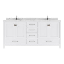 Load image into Gallery viewer, GD-50072-CMSQ-WH White Caroline Avenue 72&quot; Double Bath Vanity Set with Cultured Marble Quartz Top &amp; Rectangular Centered Basin