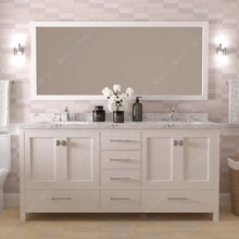 Load image into Gallery viewer, GD-50072-CMSQ-WH White Caroline Avenue 72&quot; Double Bath Vanity Set with Cultured Marble Quartz Top &amp; Rectangular Centered Basin, Mirror styled