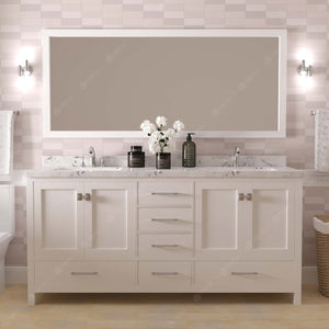 GD-50072-CMSQ-WH White Caroline Avenue 72" Double Bath Vanity Set with Cultured Marble Quartz Top & Rectangular Centered Basin, Mirror styled