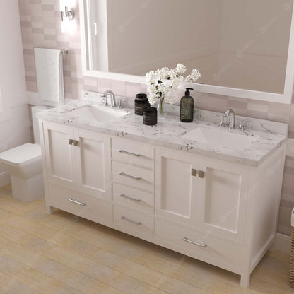 GD-50072-CMSQ-WH White Caroline Avenue 72" Double Bath Vanity Set with Cultured Marble Quartz Top & Rectangular Centered Basin, Mirror side