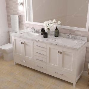 GD-50072-CMSQ-WH White Caroline Avenue 72" Double Bath Vanity Set with Cultured Marble Quartz Top & Rectangular Centered Basin, Mirror side