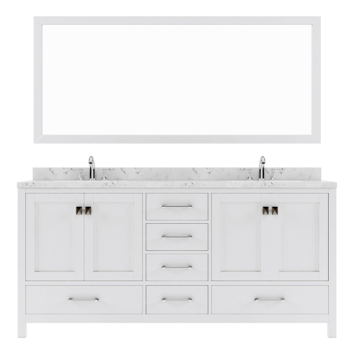 GD-50072-CMSQ-WH White Caroline Avenue 72" Double Bath Vanity Set with Cultured Marble Quartz Top & Rectangular Centered Basin, Mirror