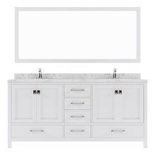 Load image into Gallery viewer, GD-50072-CMSQ-WH White Caroline Avenue 72&quot; Double Bath Vanity Set with Cultured Marble Quartz Top &amp; Rectangular Centered Basin, Mirror