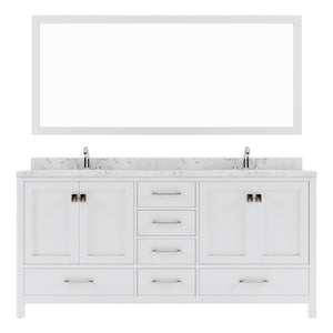 GD-50072-CMSQ-WH White Caroline Avenue 72" Double Bath Vanity Set with Cultured Marble Quartz Top & Rectangular Centered Basin, Mirror