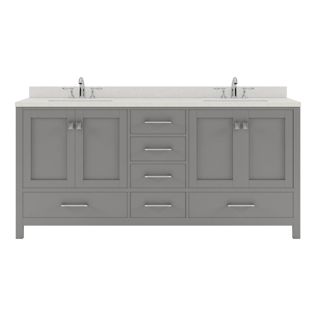 GD-50072-DWQRO-CG Cashmere Gray Caroline Avenue 72" Double Bath Vanity Set with Dazzle White Quartz Top & Oval Double Centered Basin, Mirror