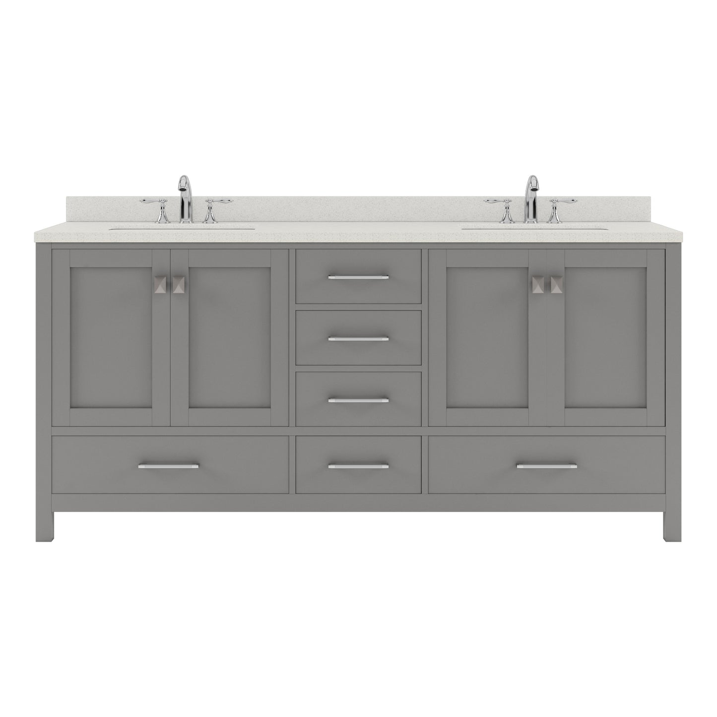 GD-50072-DWQRO-CG Cashmere Gray Caroline Avenue 72" Double Bath Vanity Set with Dazzle White Quartz Top & Oval Double Centered Basin