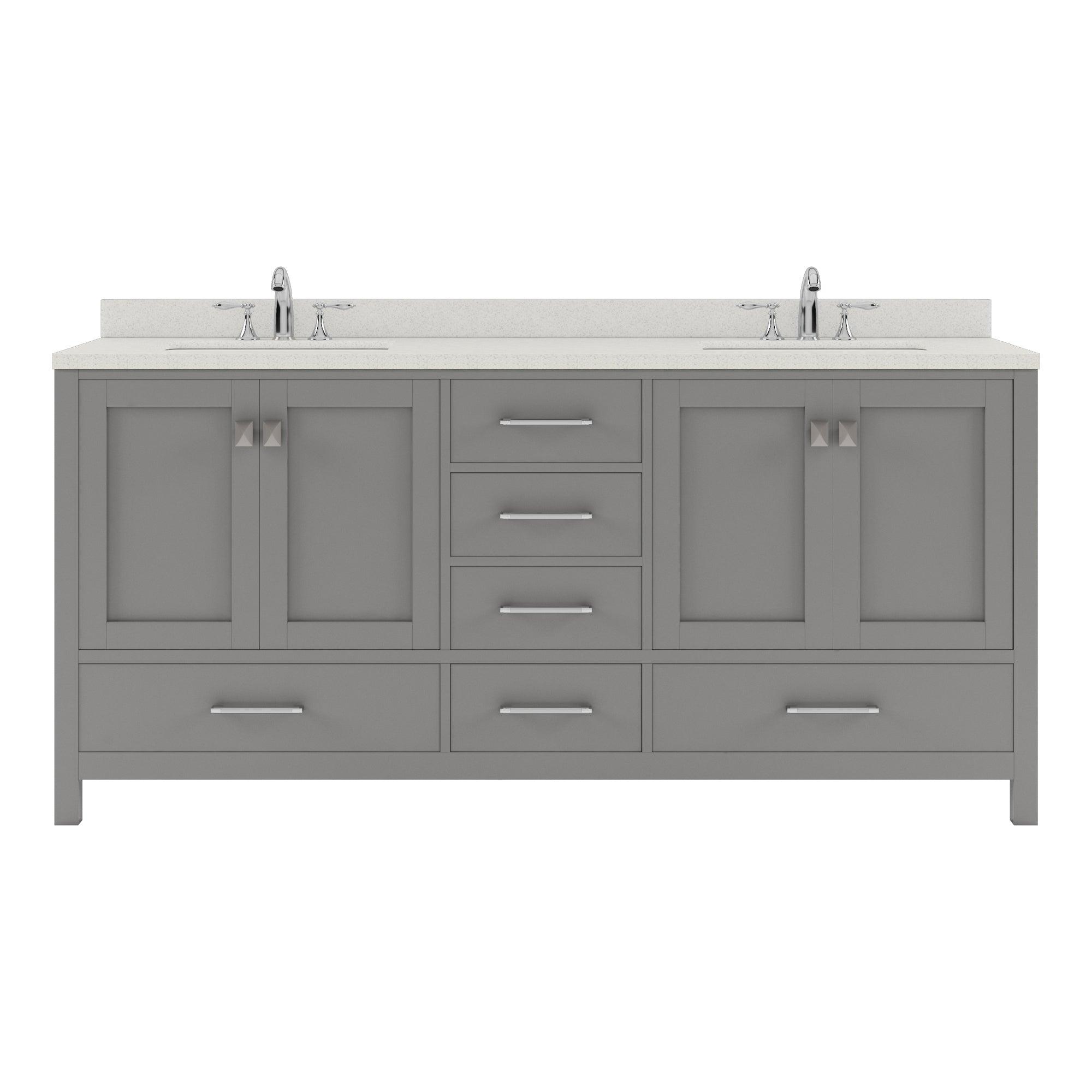 GD-50072-DWQRO-CG Cashmere Gray Caroline Avenue 72" Double Bath Vanity Set with Dazzle White Quartz Top & Oval Double Centered Basin