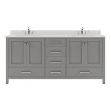 Load image into Gallery viewer, GD-50072-DWQRO-CG Cashmere Gray Caroline Avenue 72&quot; Double Bath Vanity Set with Dazzle White Quartz Top &amp; Oval Double Centered Basin