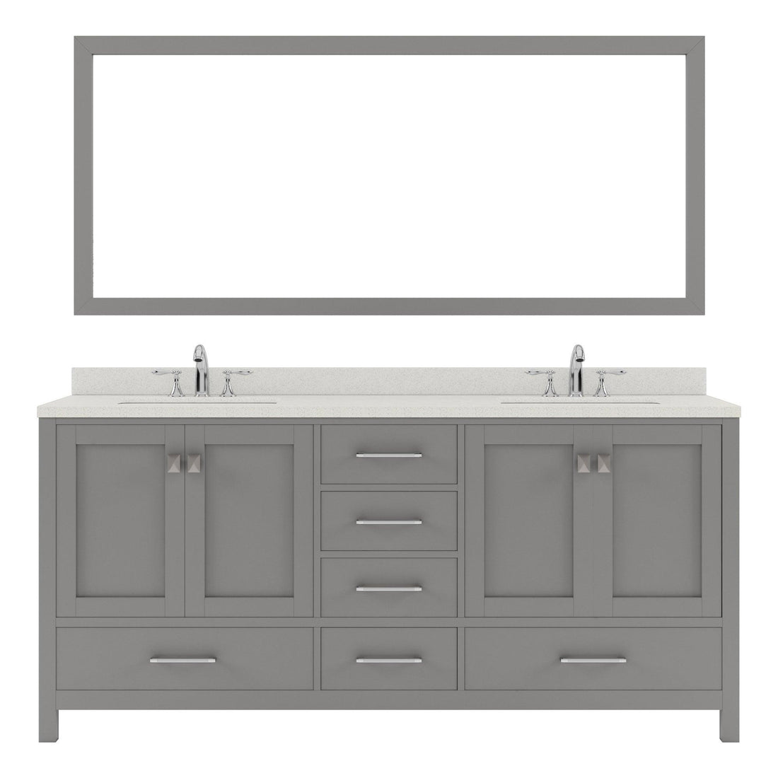 GD-50072-DWQRO-CG Cashmere Gray Caroline Avenue 72" Double Bath Vanity Set with Dazzle White Quartz Top & Oval Double Centered Basin, Mirror