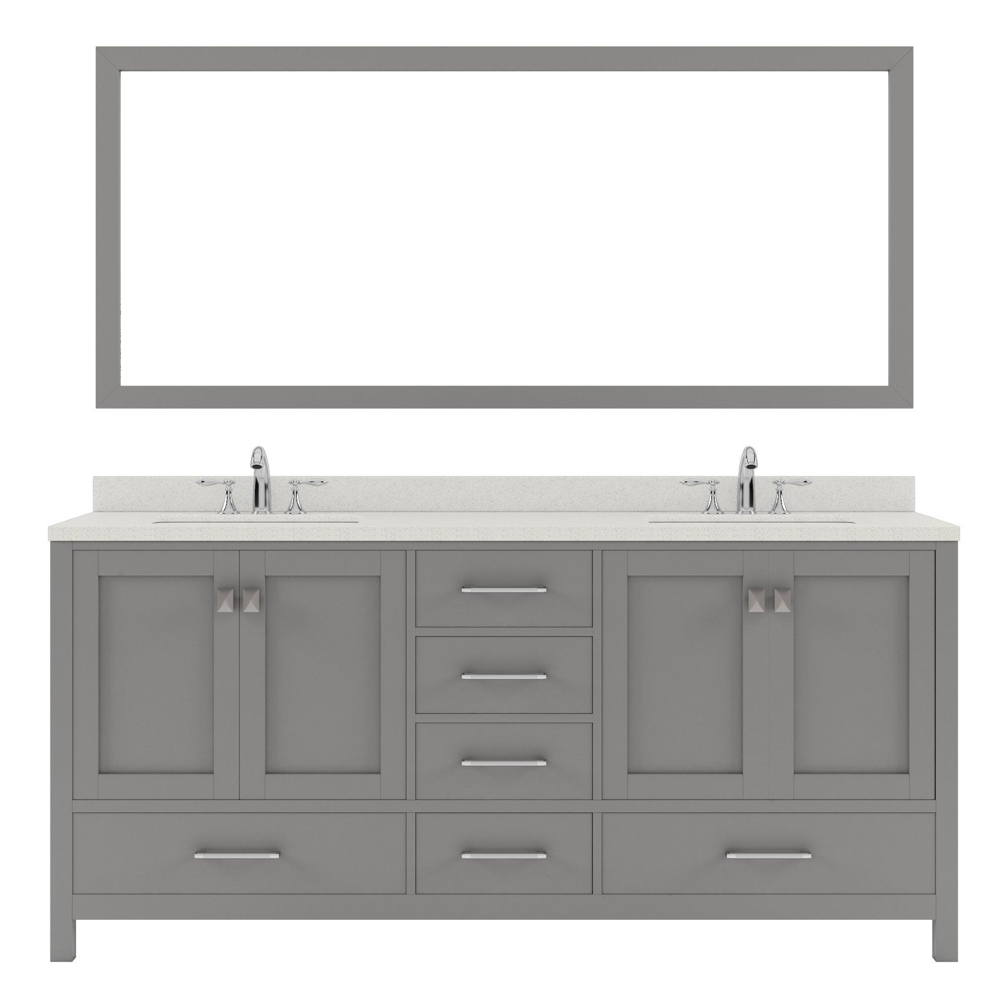 GD-50072-DWQRO-CG Cashmere Gray Caroline Avenue 72" Double Bath Vanity Set with Dazzle White Quartz Top & Oval Double Centered Basin, Mirror