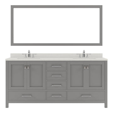 GD-50072-DWQRO-CG Cashmere Gray Caroline Avenue 72" Double Bath Vanity Set with Dazzle White Quartz Top & Oval Double Centered Basin, Mirror