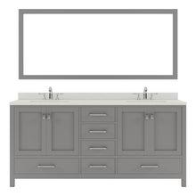 Load image into Gallery viewer, GD-50072-DWQRO-CG Cashmere Gray Caroline Avenue 72&quot; Double Bath Vanity Set with Dazzle White Quartz Top &amp; Oval Double Centered Basin, Mirror