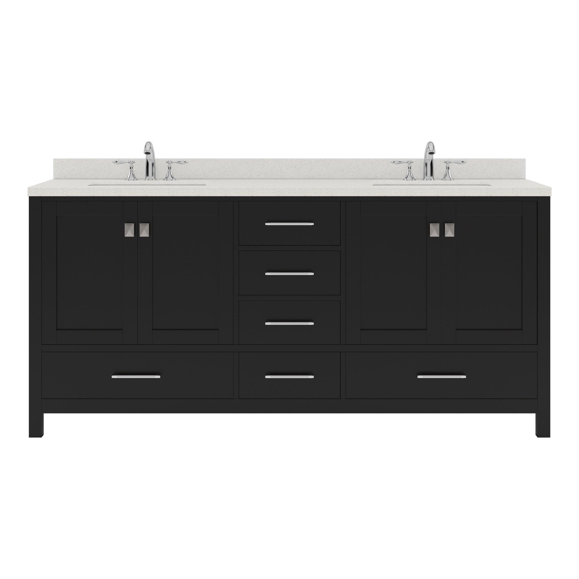 GD-50072-DWQRO-ES Espresso Caroline Avenue 72" Double Bath Vanity Set with Dazzle White Quartz Top & Oval Double Centered Basin