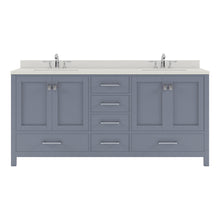 Load image into Gallery viewer, GD-50072-DWQRO-GR Gray Caroline Avenue 72&quot; Double Bath Vanity Set with Dazzle White Quartz Top &amp; Oval Double Centered Basin
