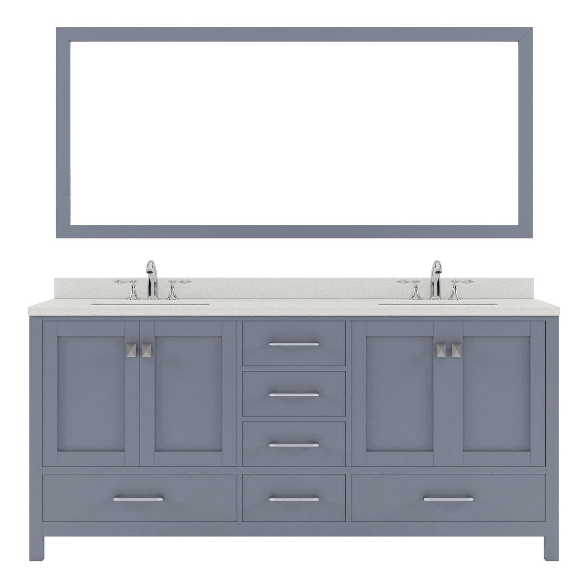 GD-50072-DWQRO-GR Gray Caroline Avenue 72" Double Bath Vanity Set with Dazzle White Quartz Top & Oval Double Centered Basin, Mirror