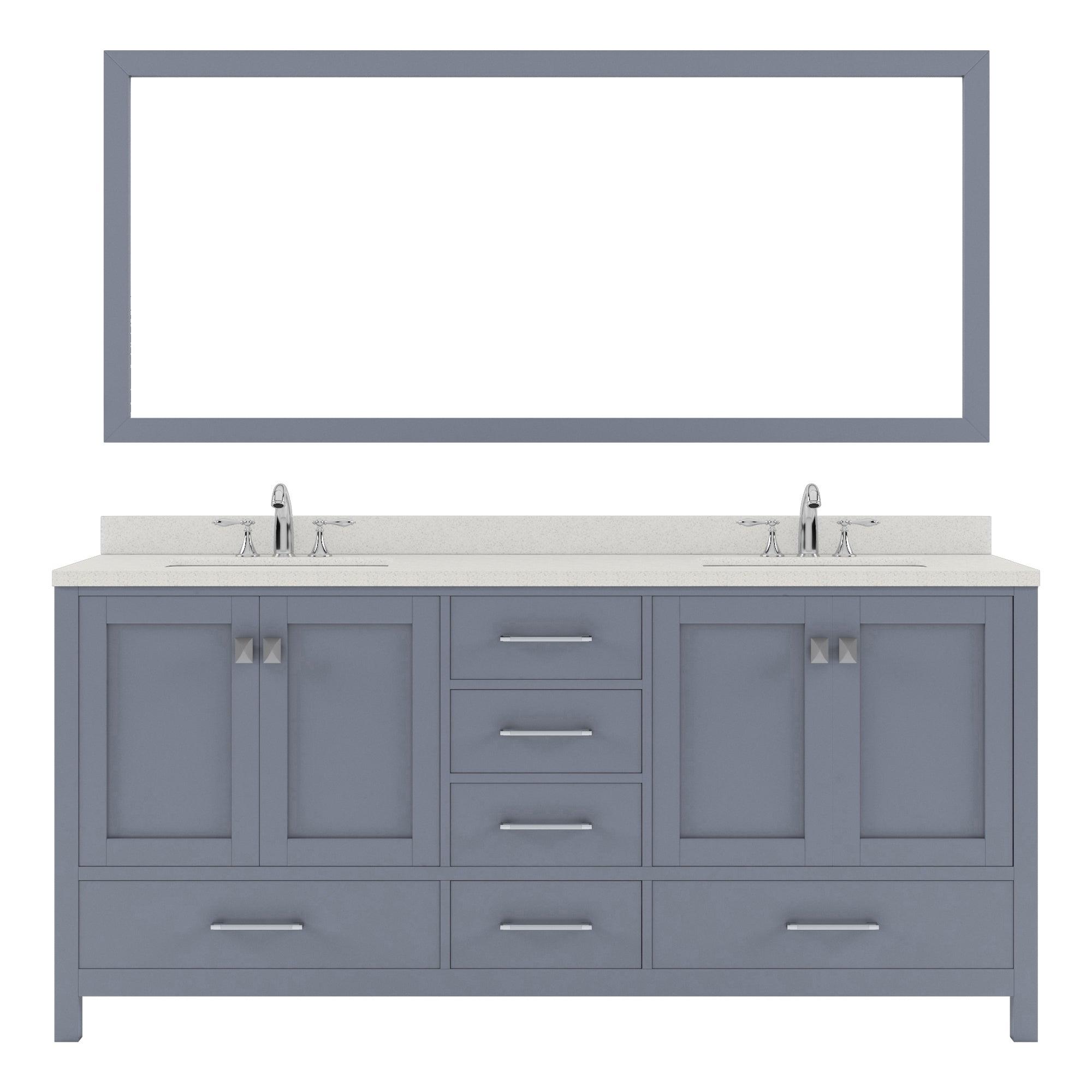 GD-50072-DWQRO-GR Gray Caroline Avenue 72" Double Bath Vanity Set with Dazzle White Quartz Top & Oval Double Centered Basin, Mirror