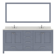 Load image into Gallery viewer, GD-50072-DWQRO-GR Gray Caroline Avenue 72&quot; Double Bath Vanity Set with Dazzle White Quartz Top &amp; Oval Double Centered Basin, Mirror