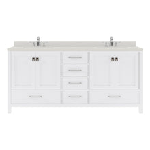 Load image into Gallery viewer, GD-50072-DWQRO-GR Gray Caroline Avenue 72&quot; Double Bath Vanity Set with Dazzle White Quartz Top &amp; Oval Double Centered Basin