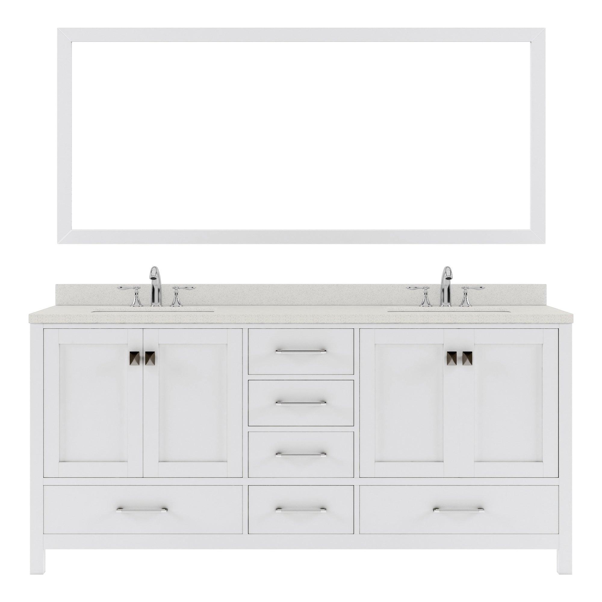 GD-50072-DWQRO-WH White Caroline Avenue 72" Double Bath Vanity Set with Dazzle White Quartz Top & Oval Double Centered Basin, Mirror