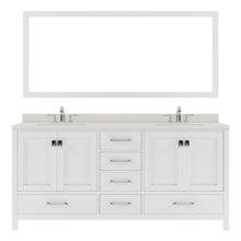 Load image into Gallery viewer, GD-50072-DWQRO-WH White Caroline Avenue 72&quot; Double Bath Vanity Set with Dazzle White Quartz Top &amp; Oval Double Centered Basin, Mirror