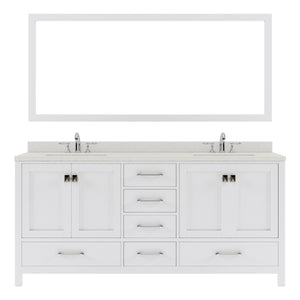 GD-50072-DWQRO-WH White Caroline Avenue 72" Double Bath Vanity Set with Dazzle White Quartz Top & Oval Double Centered Basin, Mirror