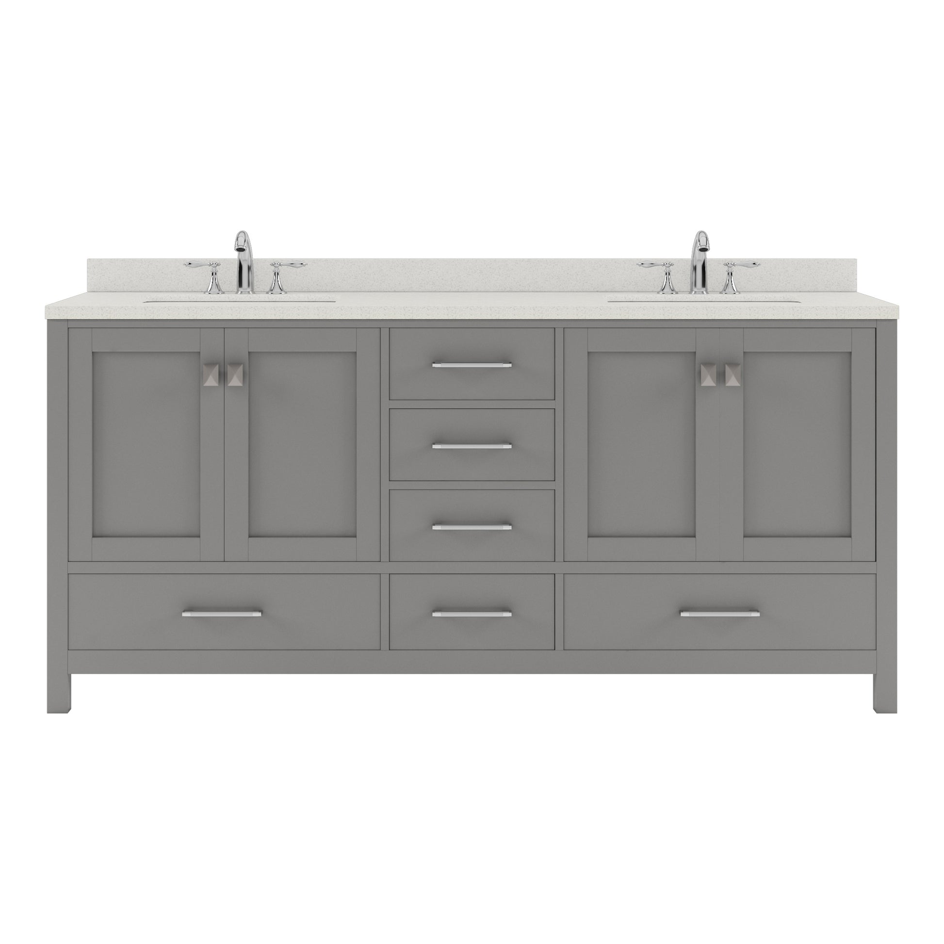 GD-50072-DWQSQ-CG Cashmere Gray Caroline Avenue 72" Double Bath Vanity Set with Dazzle White Quartz Top & Rectangular Centered Basin