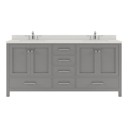 GD-50072-DWQSQ-CG Cashmere Gray Caroline Avenue 72" Double Bath Vanity Set with Dazzle White Quartz Top & Rectangular Centered Basin