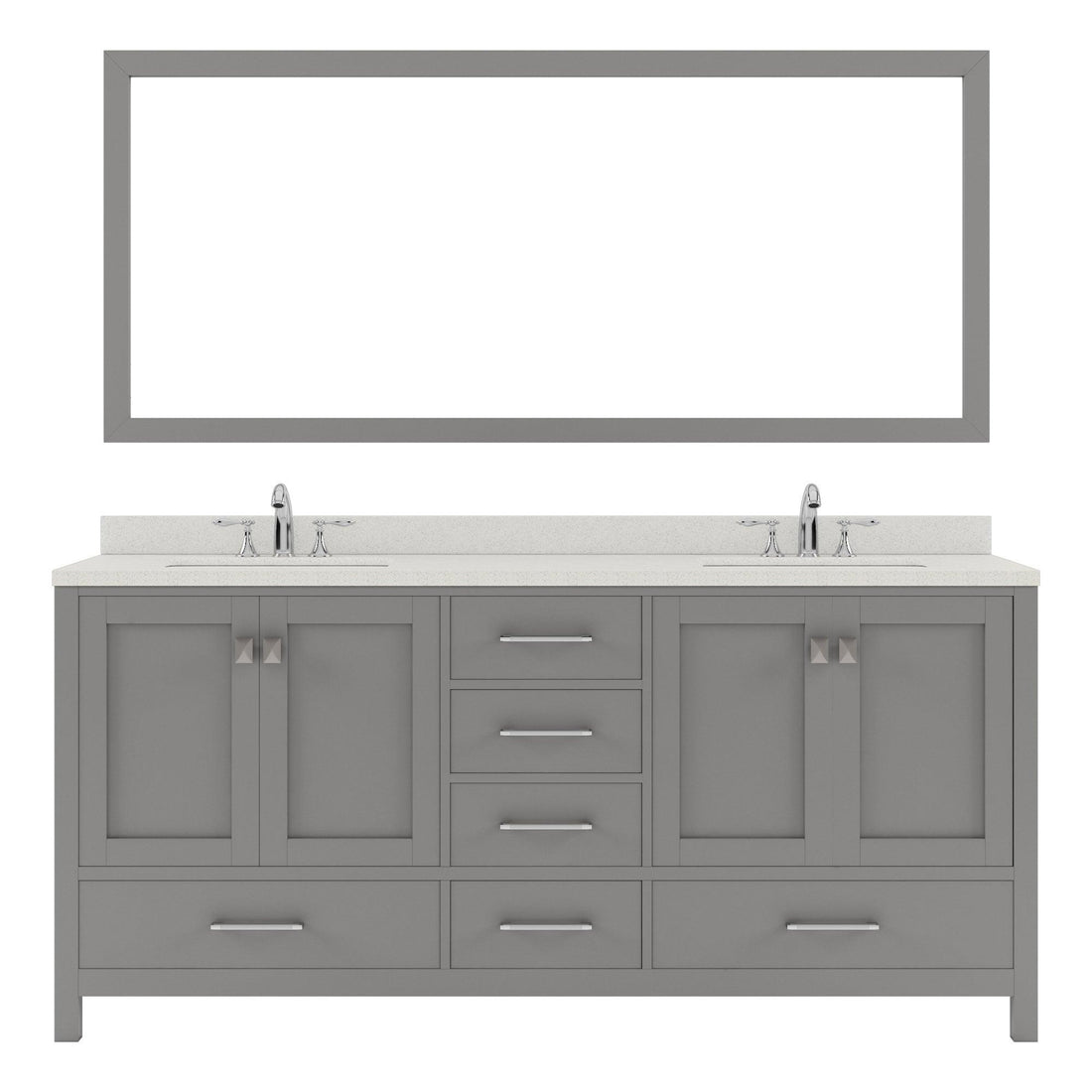 GD-50072-DWQSQ-CG Cashmere Gray Caroline Avenue 72" Double Bath Vanity Set with Dazzle White Quartz Top & Rectangular Centered Basin, Mirror