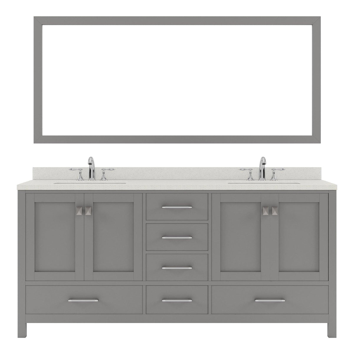 GD-50072-DWQSQ-CG Cashmere Gray Caroline Avenue 72" Double Bath Vanity Set with Dazzle White Quartz Top & Rectangular Centered Basin, Mirror