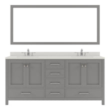 Load image into Gallery viewer, GD-50072-DWQSQ-CG Cashmere Gray Caroline Avenue 72&quot; Double Bath Vanity Set with Dazzle White Quartz Top &amp; Rectangular Centered Basin, Mirror