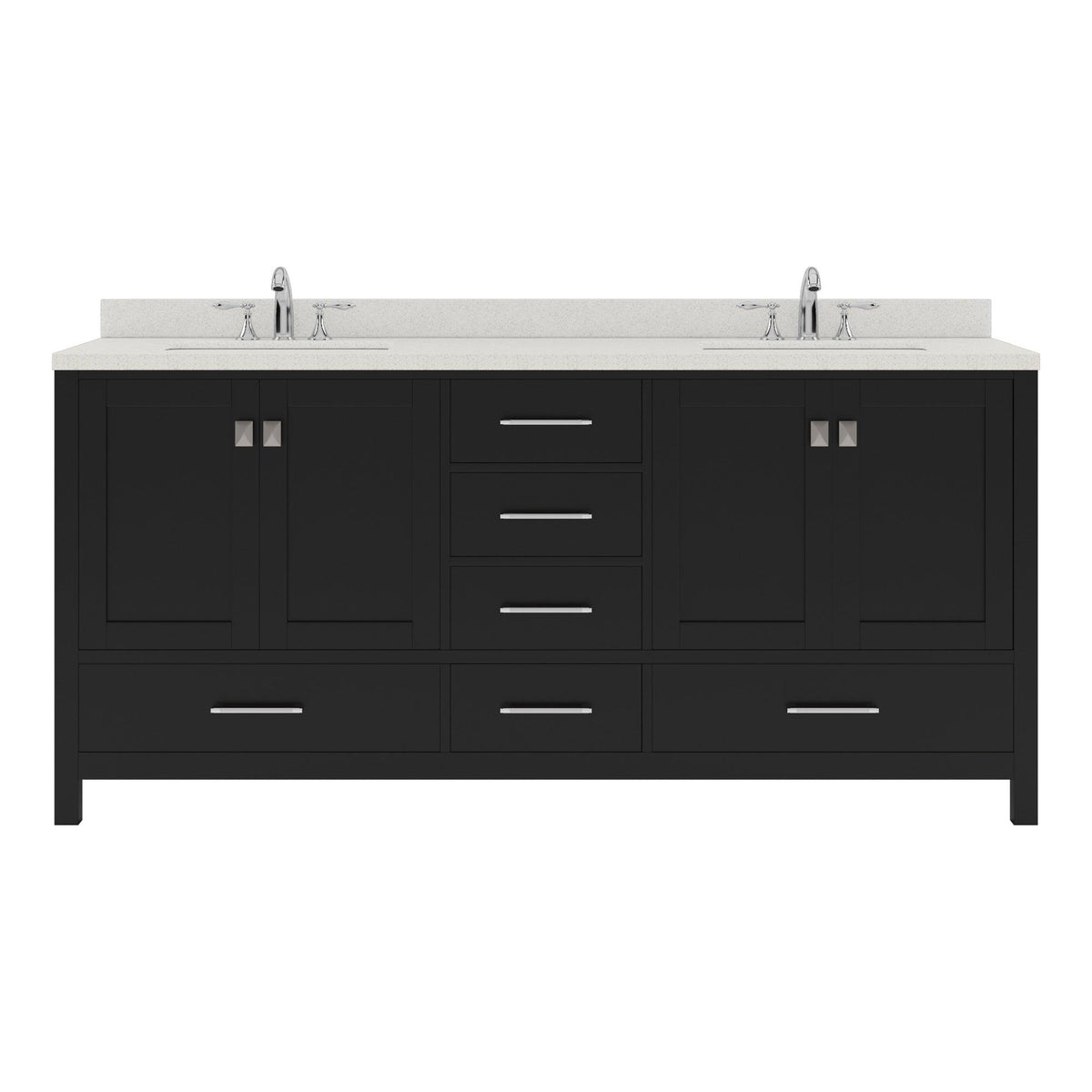 GD-50072-DWQSQ-ES Espresso Caroline Avenue 72" Double Bath Vanity Set with Dazzle White Quartz Top & Rectangular Centered Basin