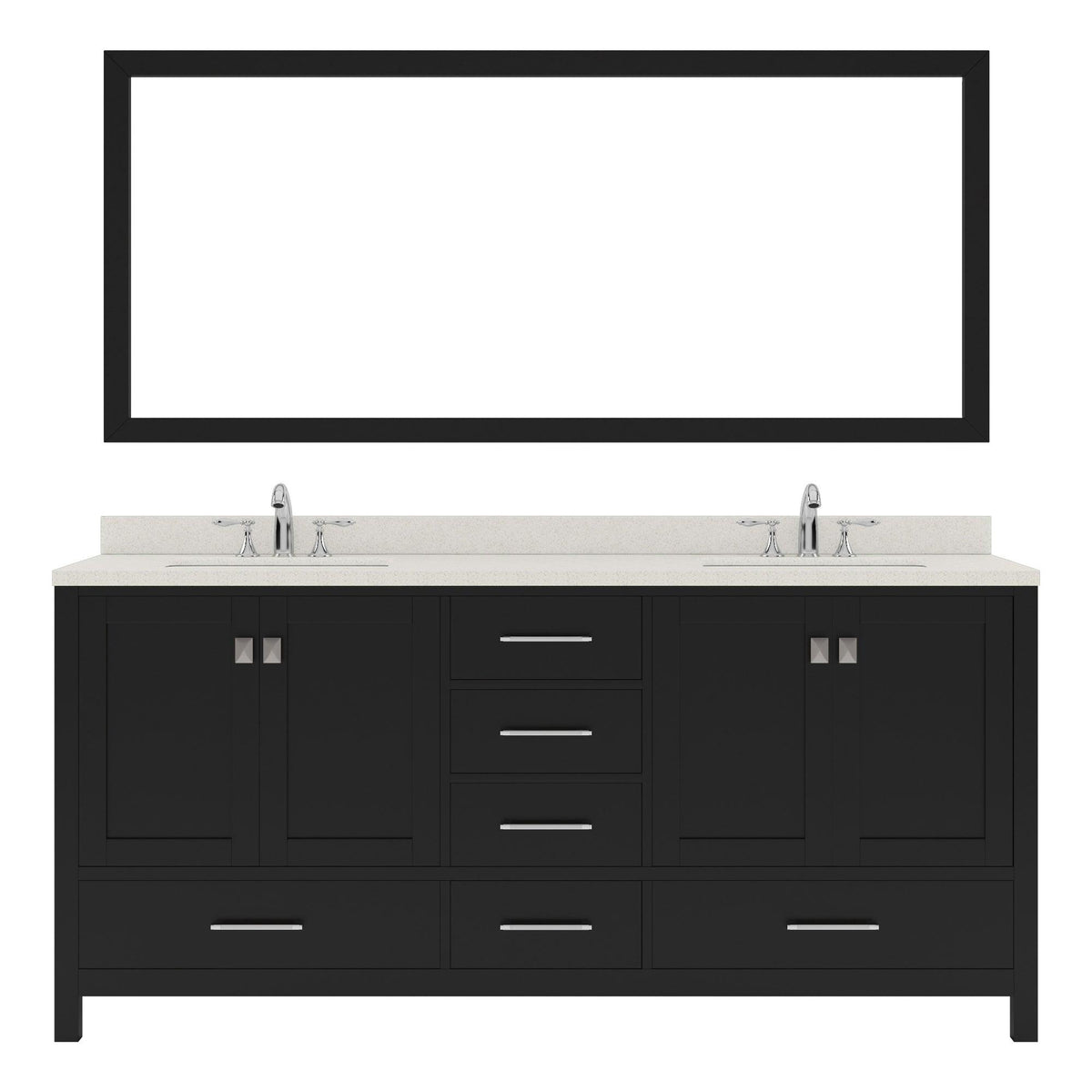 GD-50072-DWQSQ-ES Espresso Caroline Avenue 72" Double Bath Vanity Set with Dazzle White Quartz Top & Rectangular Centered Basin, Mirror
