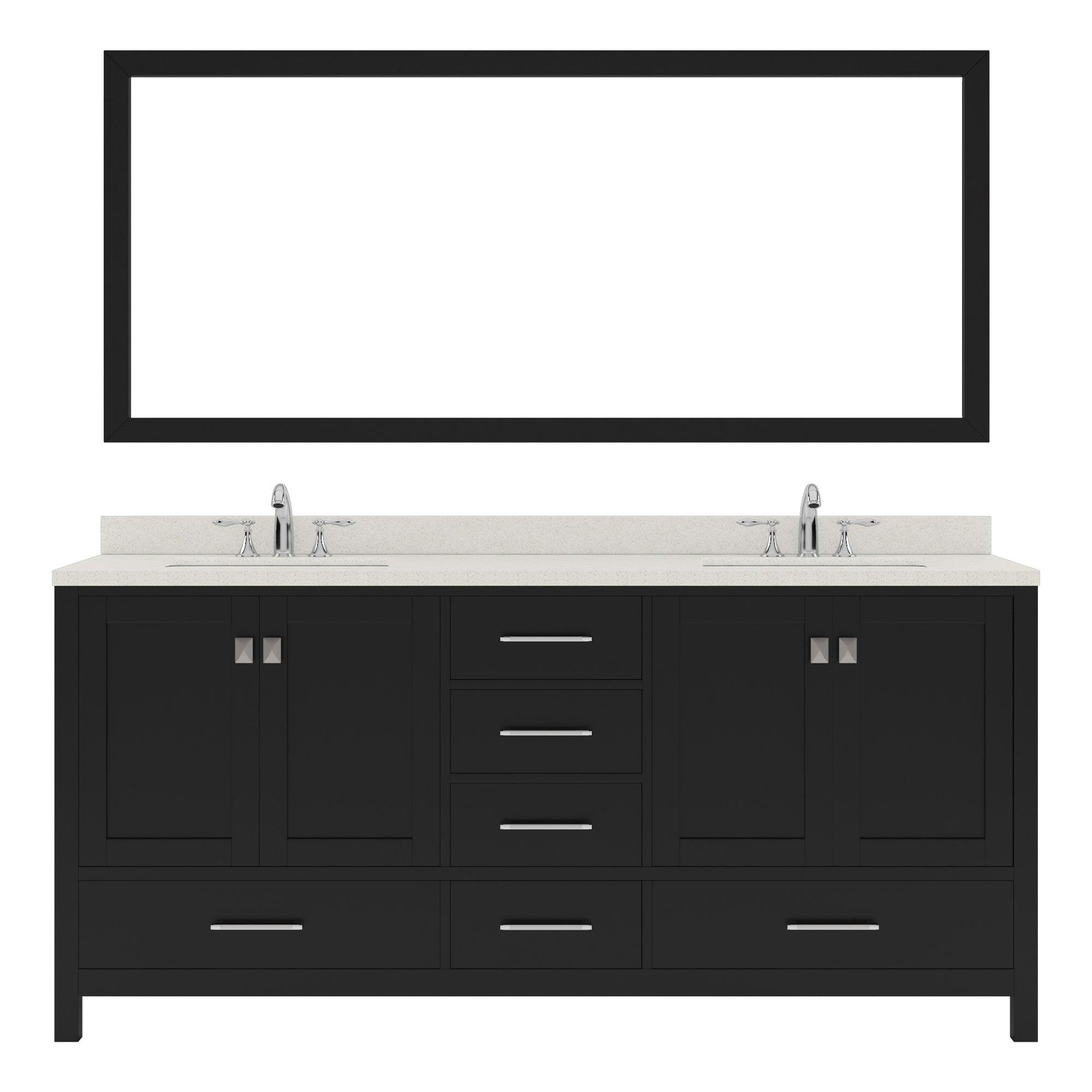 GD-50072-DWQSQ-ES Espresso Caroline Avenue 72" Double Bath Vanity Set with Dazzle White Quartz Top & Rectangular Centered Basin, Mirror