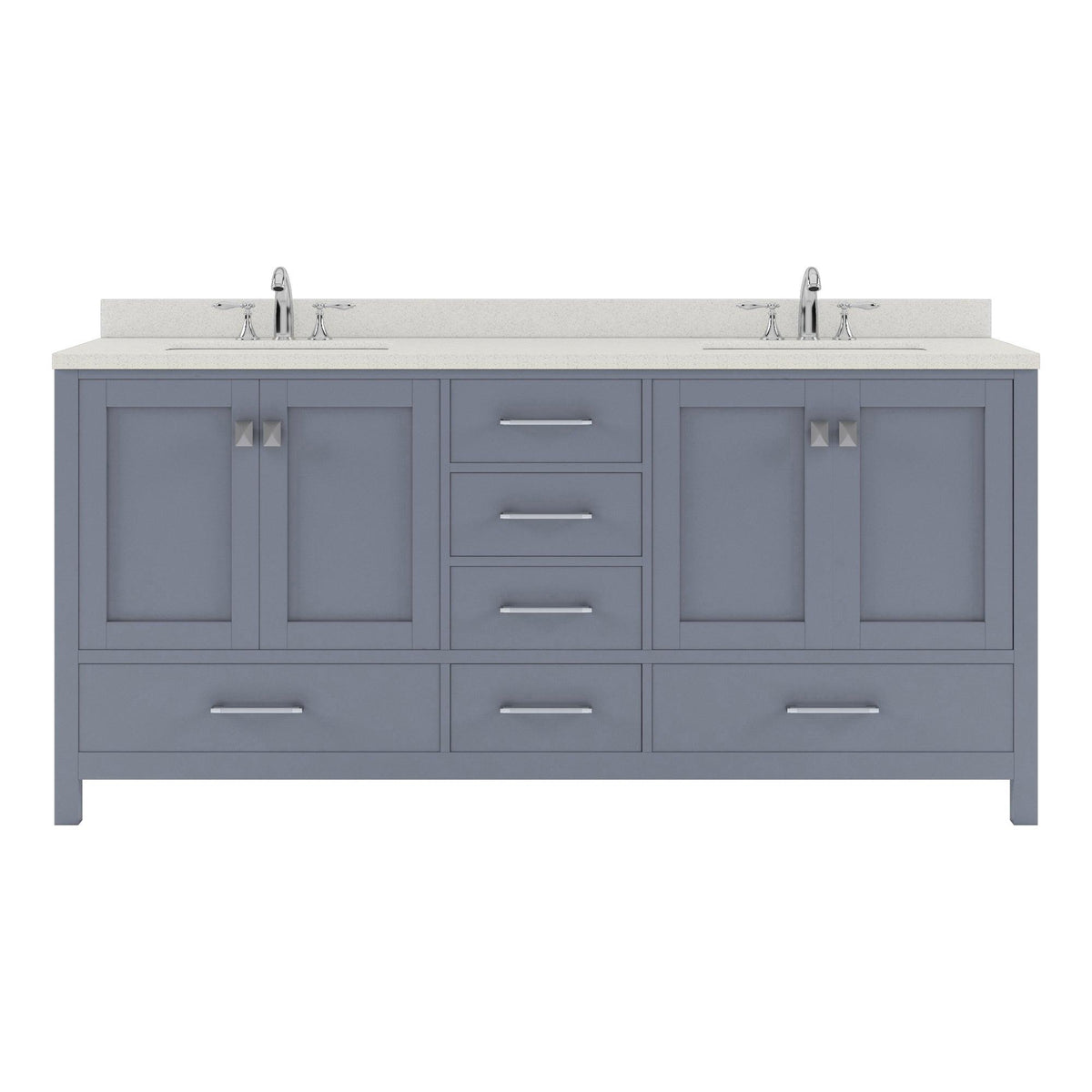 GD-50072-DWQSQ-GR Gray Caroline Avenue 72" Double Bath Vanity Set with Dazzle White Quartz Top & Rectangular Centered Basin