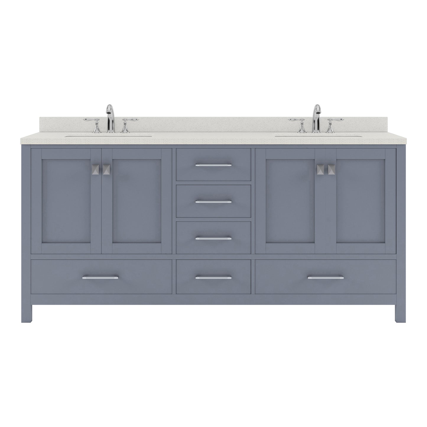 GD-50072-DWQSQ-GR Gray Caroline Avenue 72" Double Bath Vanity Set with Dazzle White Quartz Top & Rectangular Centered Basin