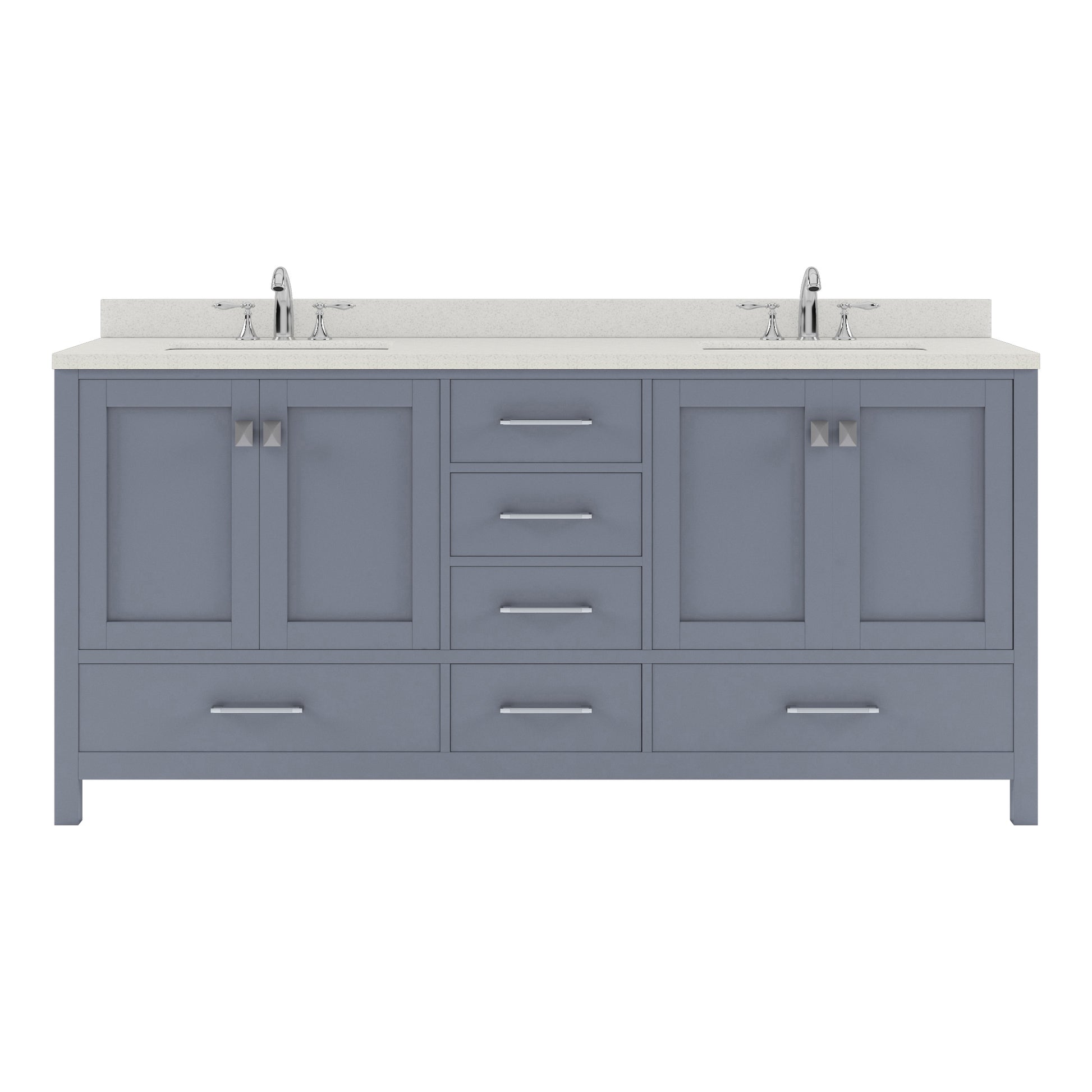 GD-50072-DWQSQ-GR Gray Caroline Avenue 72" Double Bath Vanity Set with Dazzle White Quartz Top & Rectangular Centered Basin