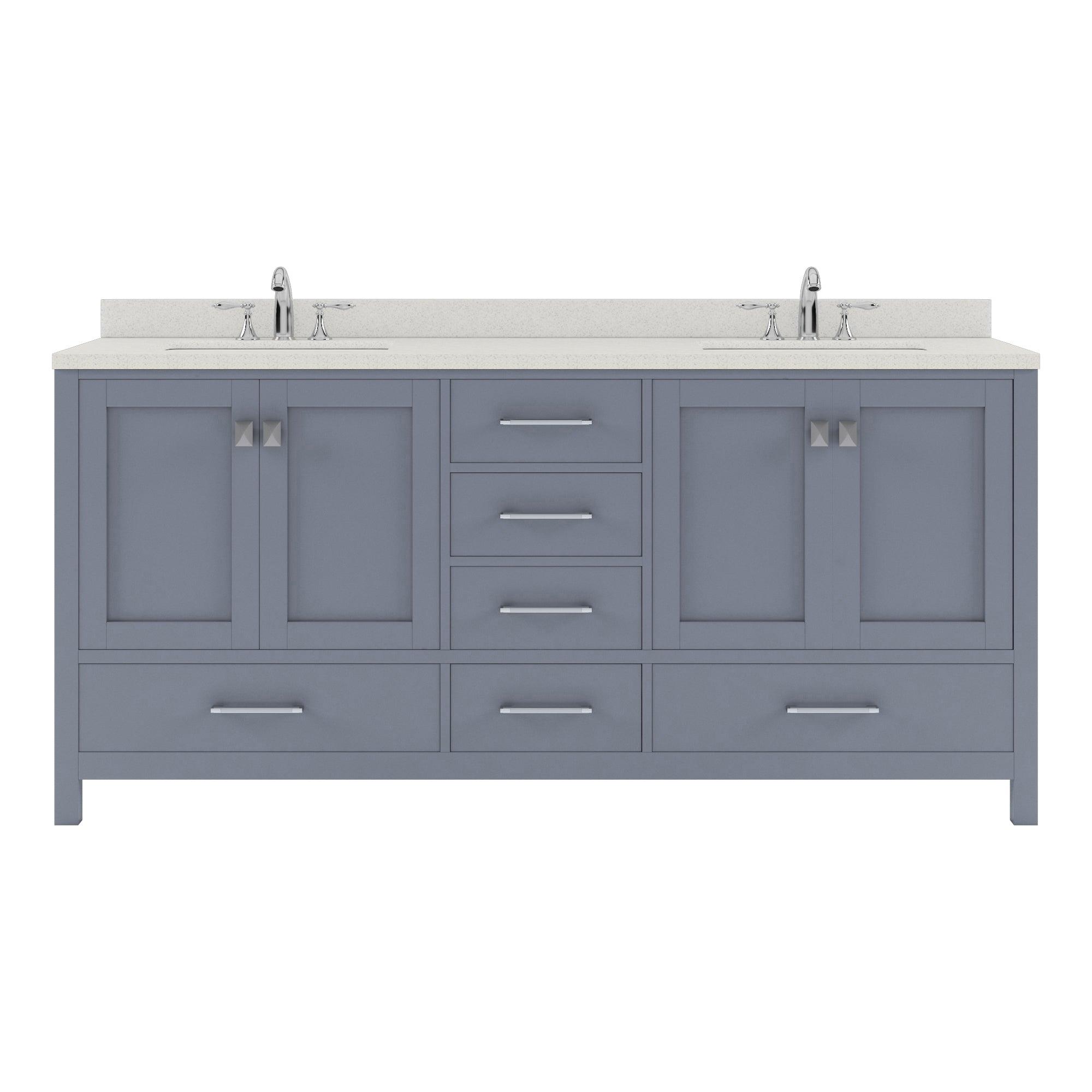 GD-50072-DWQSQ-GR Gray Caroline Avenue 72" Double Bath Vanity Set with Dazzle White Quartz Top & Rectangular Centered Basin