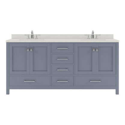 GD-50072-DWQSQ-GR Gray Caroline Avenue 72" Double Bath Vanity Set with Dazzle White Quartz Top & Rectangular Centered Basin