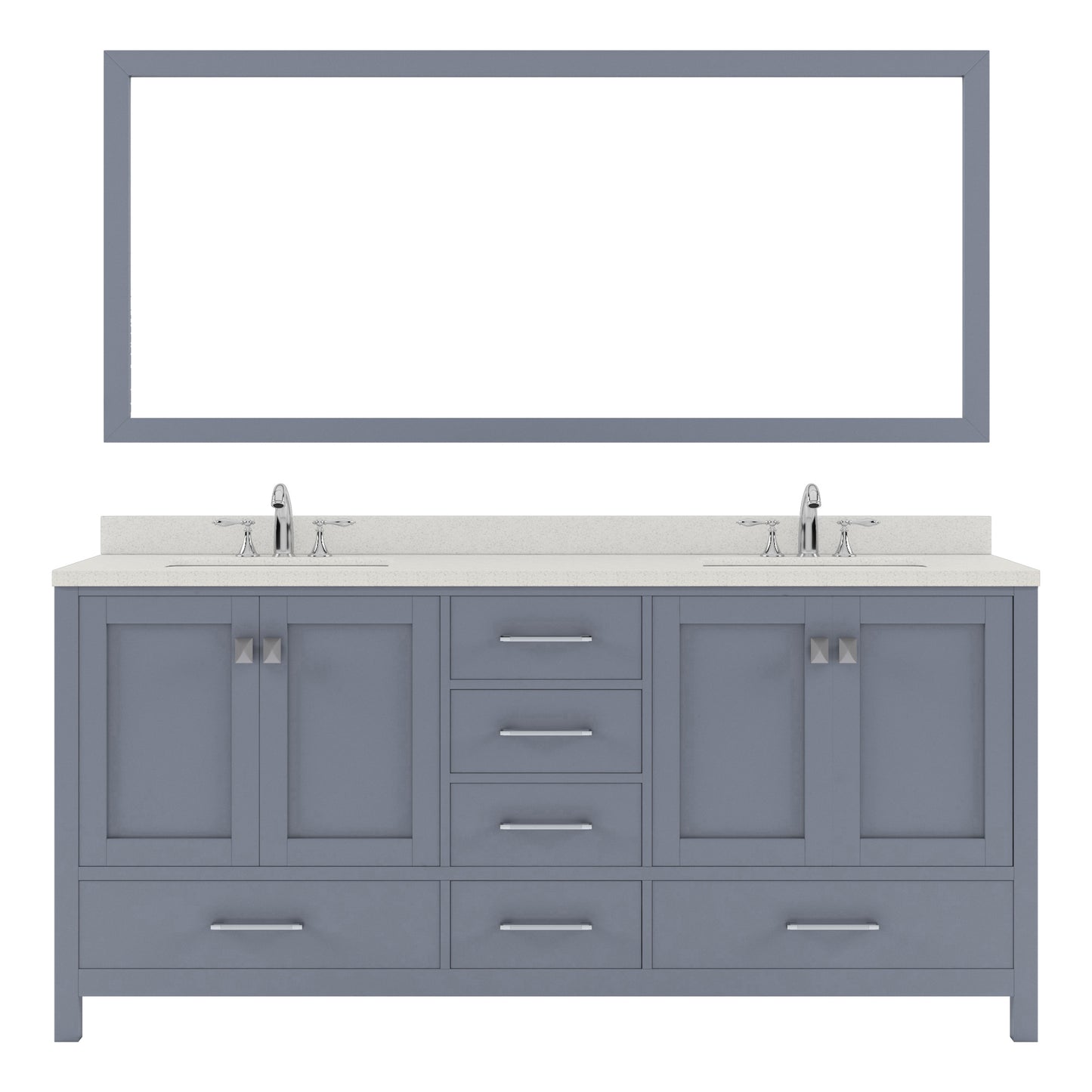 GD-50072-DWQSQ-GR Gray Caroline Avenue 72" Double Bath Vanity Set with Dazzle White Quartz Top & Rectangular Centered Basin, Mirror