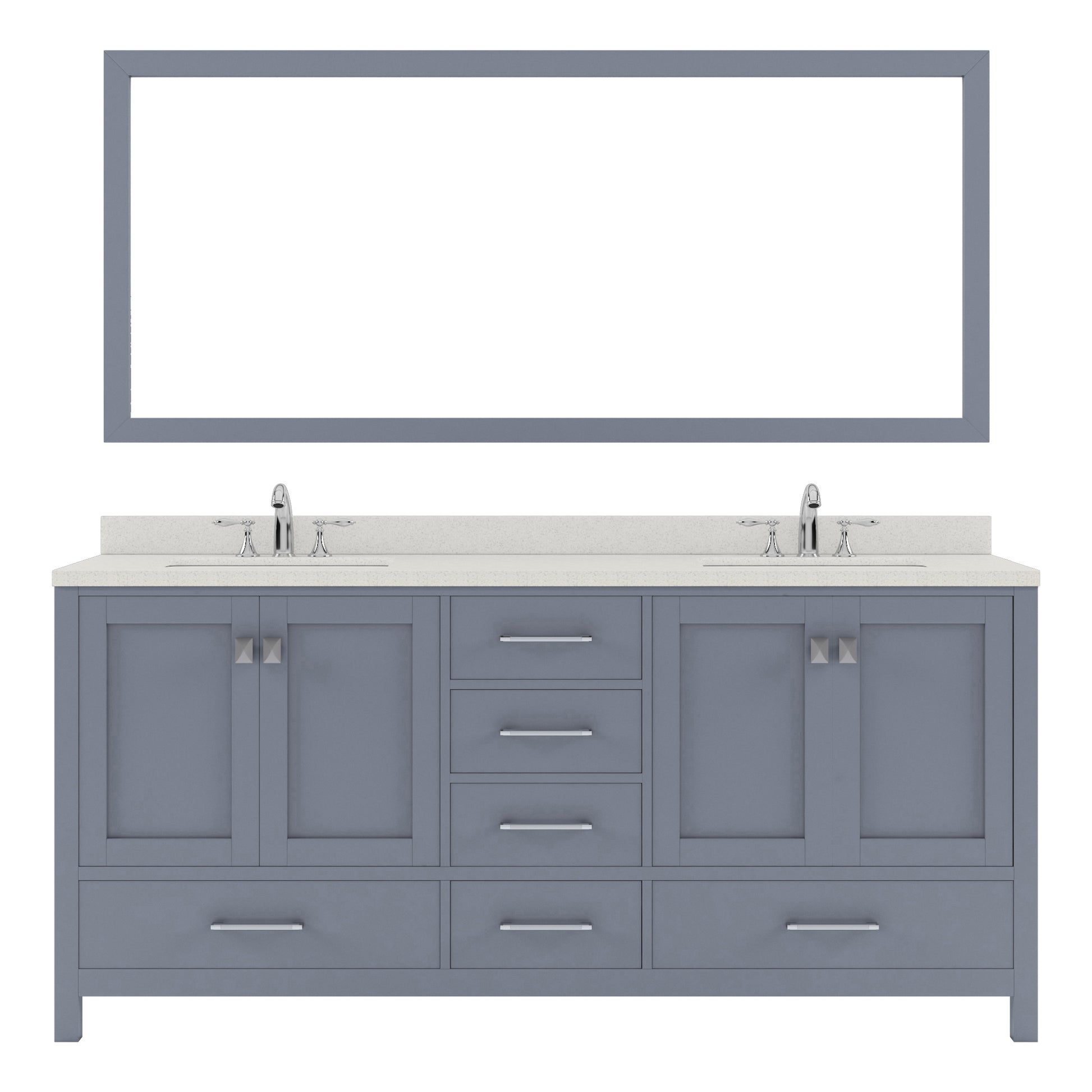 GD-50072-DWQSQ-GR Gray Caroline Avenue 72" Double Bath Vanity Set with Dazzle White Quartz Top & Rectangular Centered Basin, Mirror