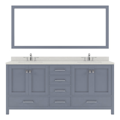 GD-50072-DWQSQ-GR Gray Caroline Avenue 72" Double Bath Vanity Set with Dazzle White Quartz Top & Rectangular Centered Basin, Mirror