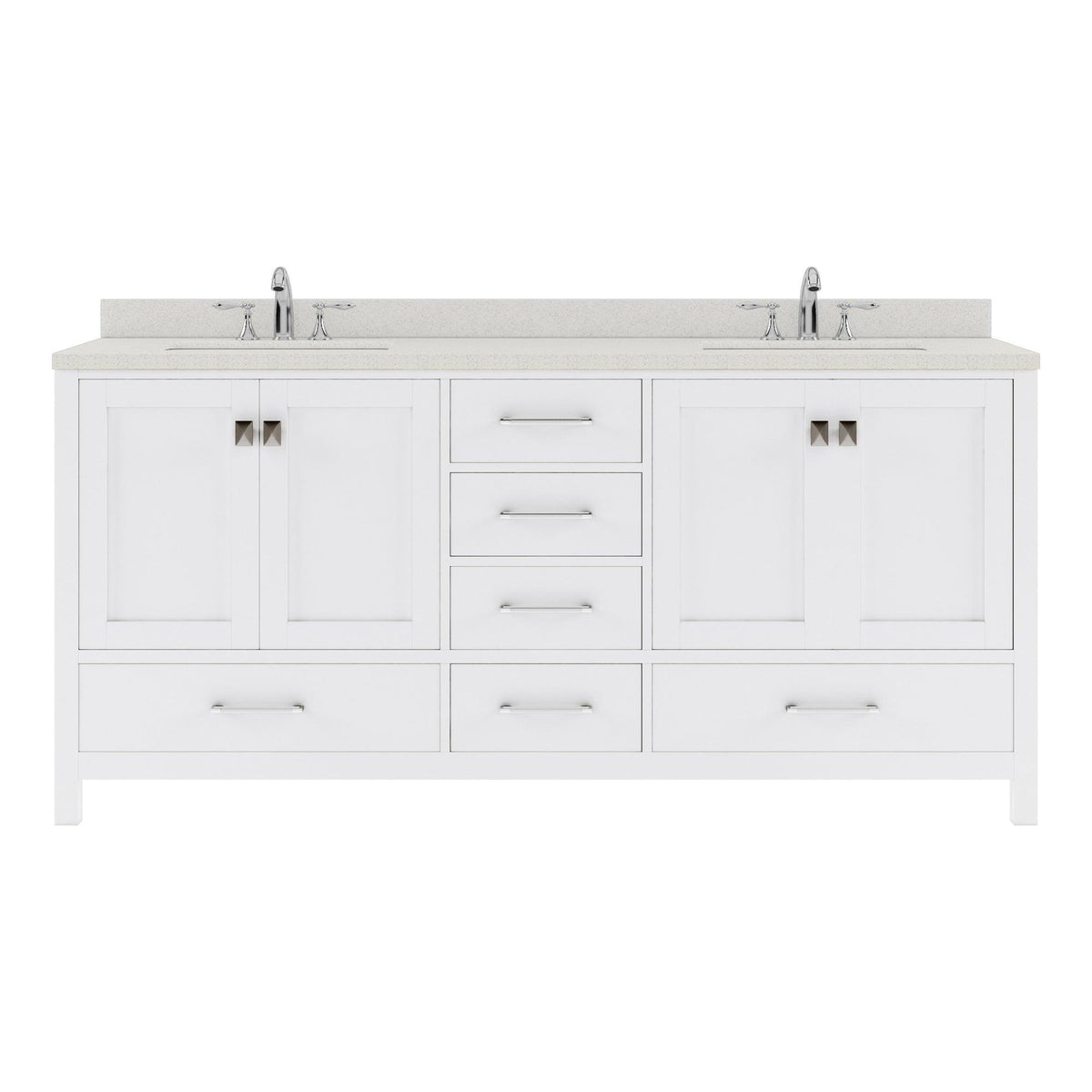 GD-50072-DWQSQ-WH White Caroline Avenue 72" Double Bath Vanity Set with Dazzle White Quartz Top & Rectangular Centered Basin