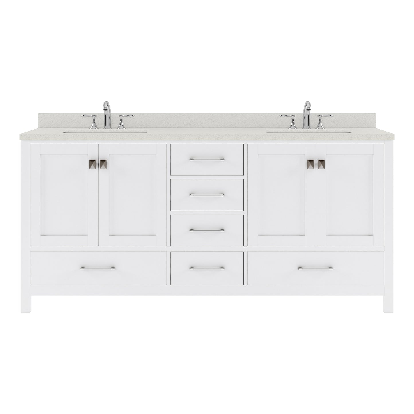 GD-50072-DWQSQ-WH White Caroline Avenue 72" Double Bath Vanity Set with Dazzle White Quartz Top & Rectangular Centered Basin