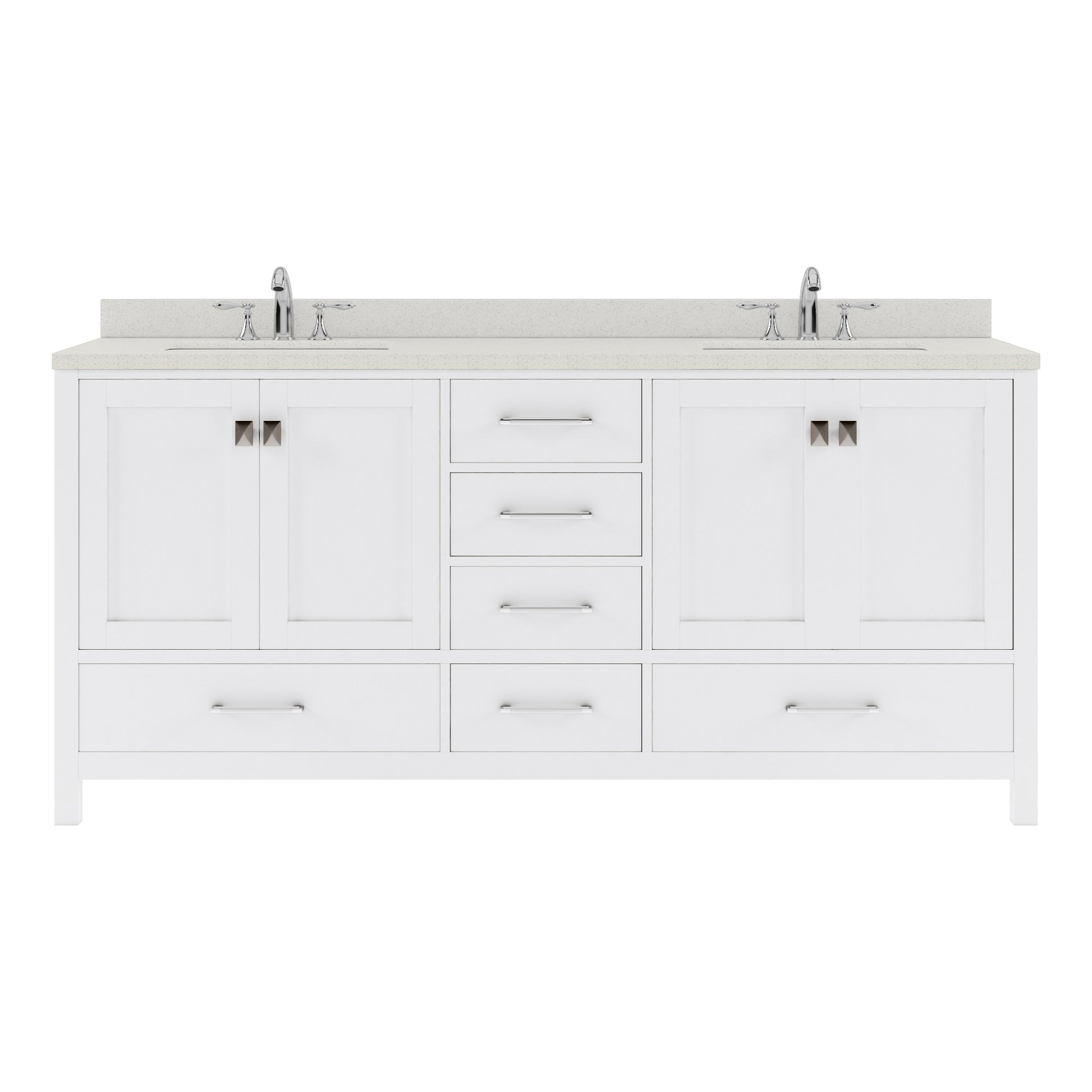 GD-50072-DWQSQ-WH White Caroline Avenue 72" Double Bath Vanity Set with Dazzle White Quartz Top & Rectangular Centered Basin