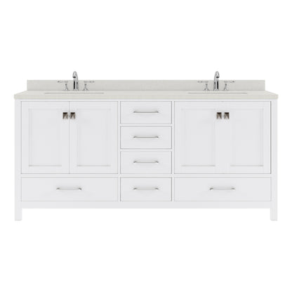 GD-50072-DWQSQ-WH White Caroline Avenue 72" Double Bath Vanity Set with Dazzle White Quartz Top & Rectangular Centered Basin