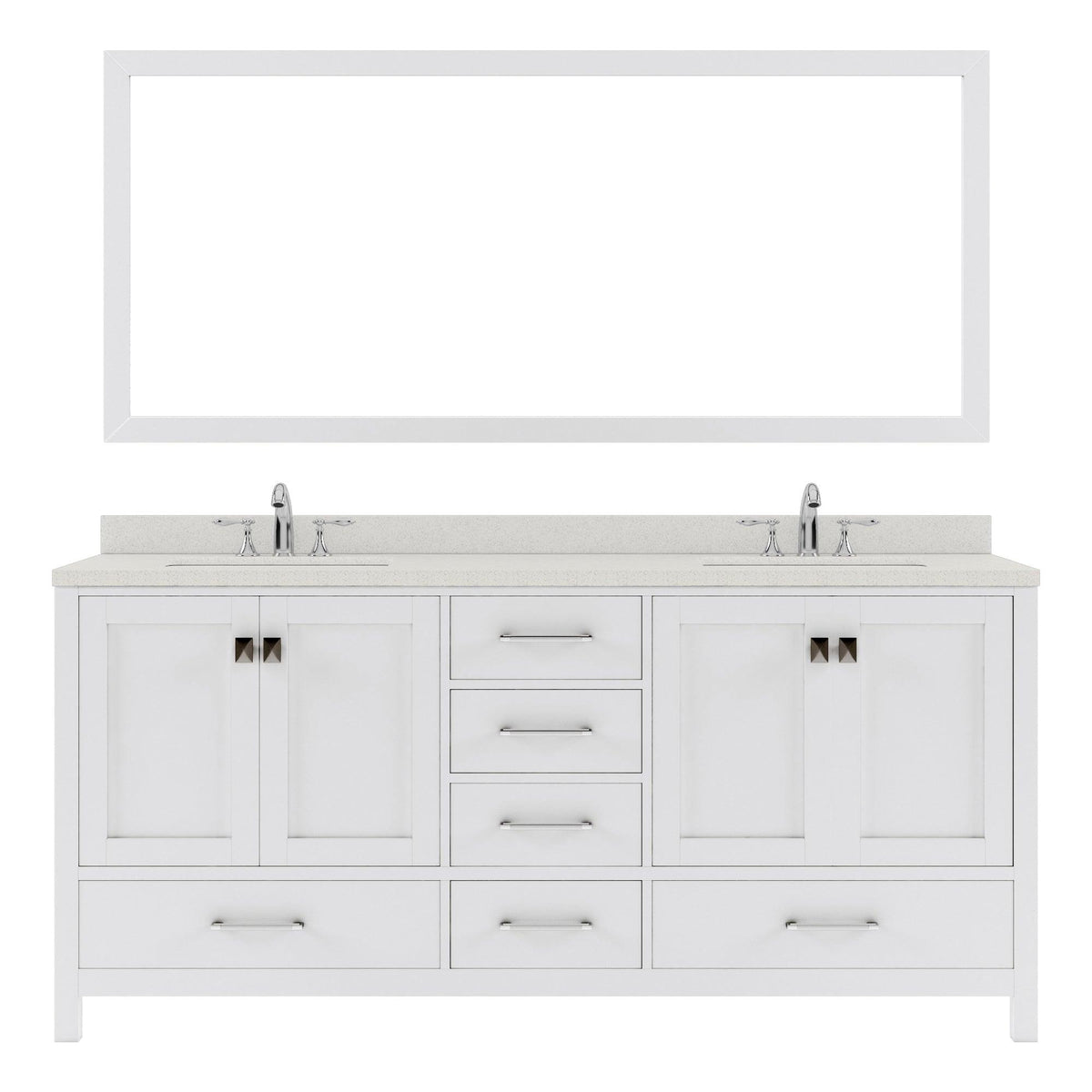GD-50072-DWQSQ-WH White Caroline Avenue 72" Double Bath Vanity Set with Dazzle White Quartz Top & Rectangular Centered Basin, Mirror